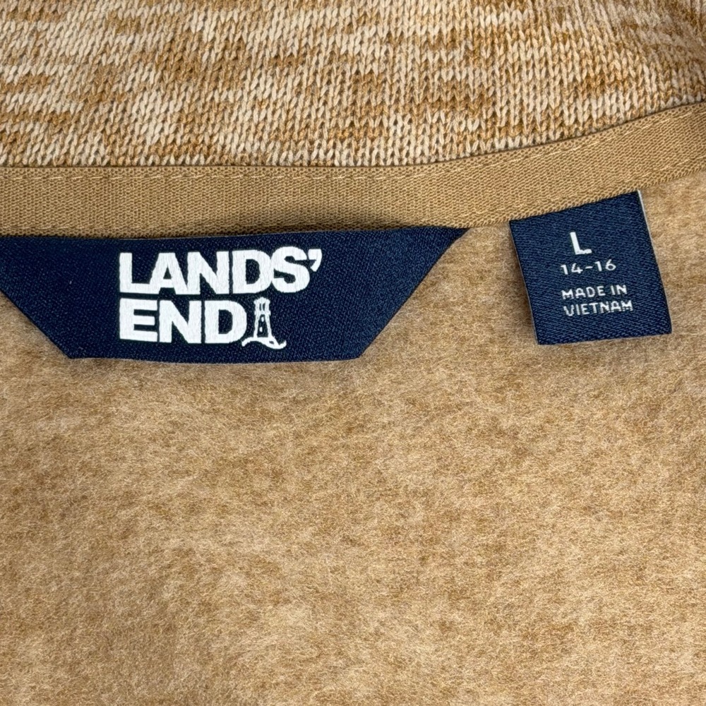 Lands End Oeko-Tex Fleece Vest Full Zip Tan Marled Pockets Womens Large 14-16 - Picture 6 of 10